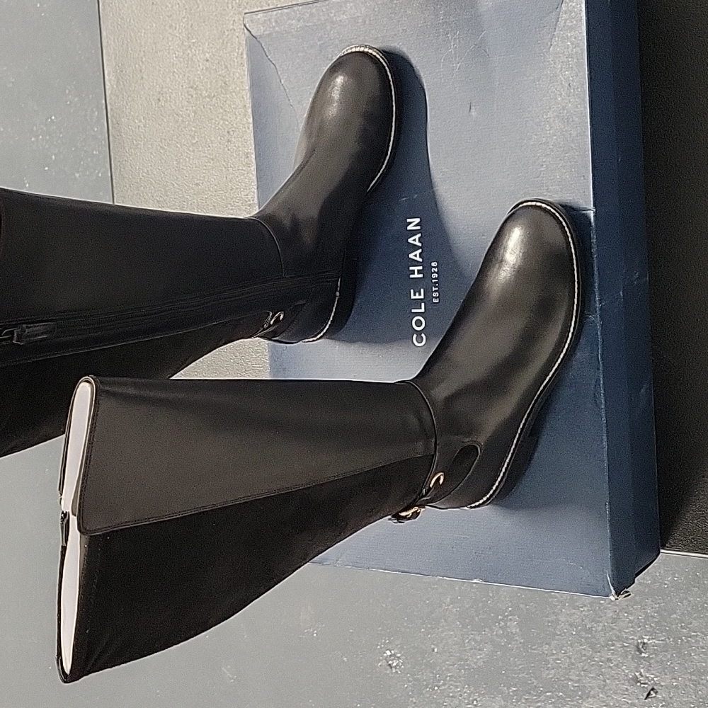 Cole Haan Parker Grand Flat Stretch Boot Black Leather/Black Stretch Suede